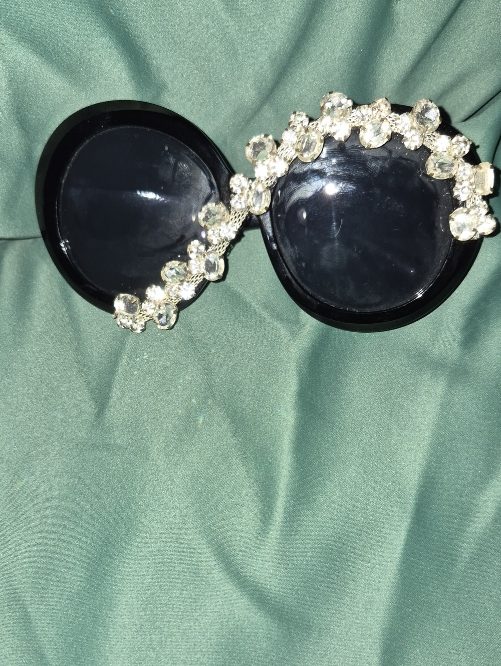 Black Crystal-Embellished Round Sunglasses